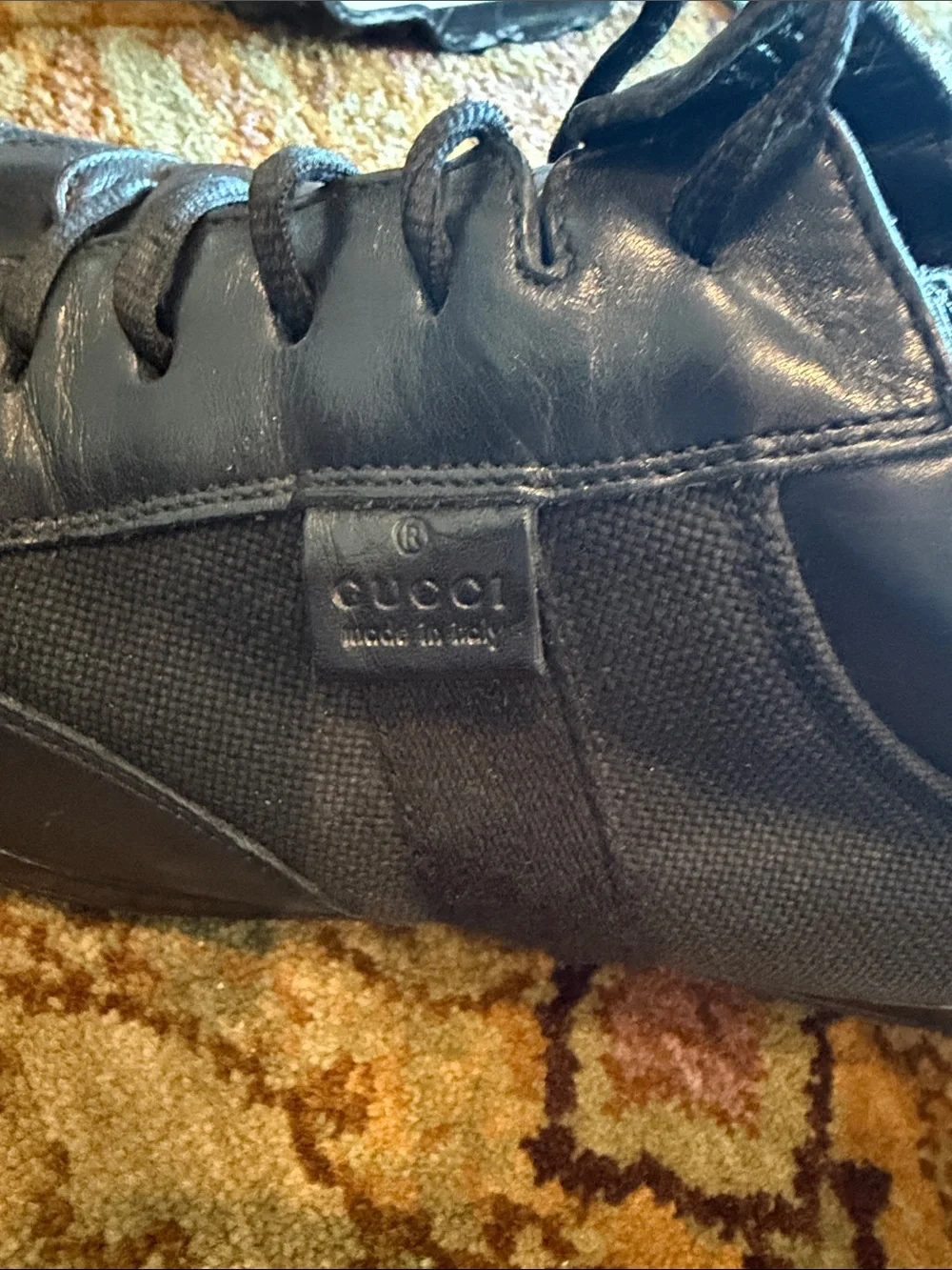 Gucci Men's Black Leather & Fabric Lace-Up Oxfords